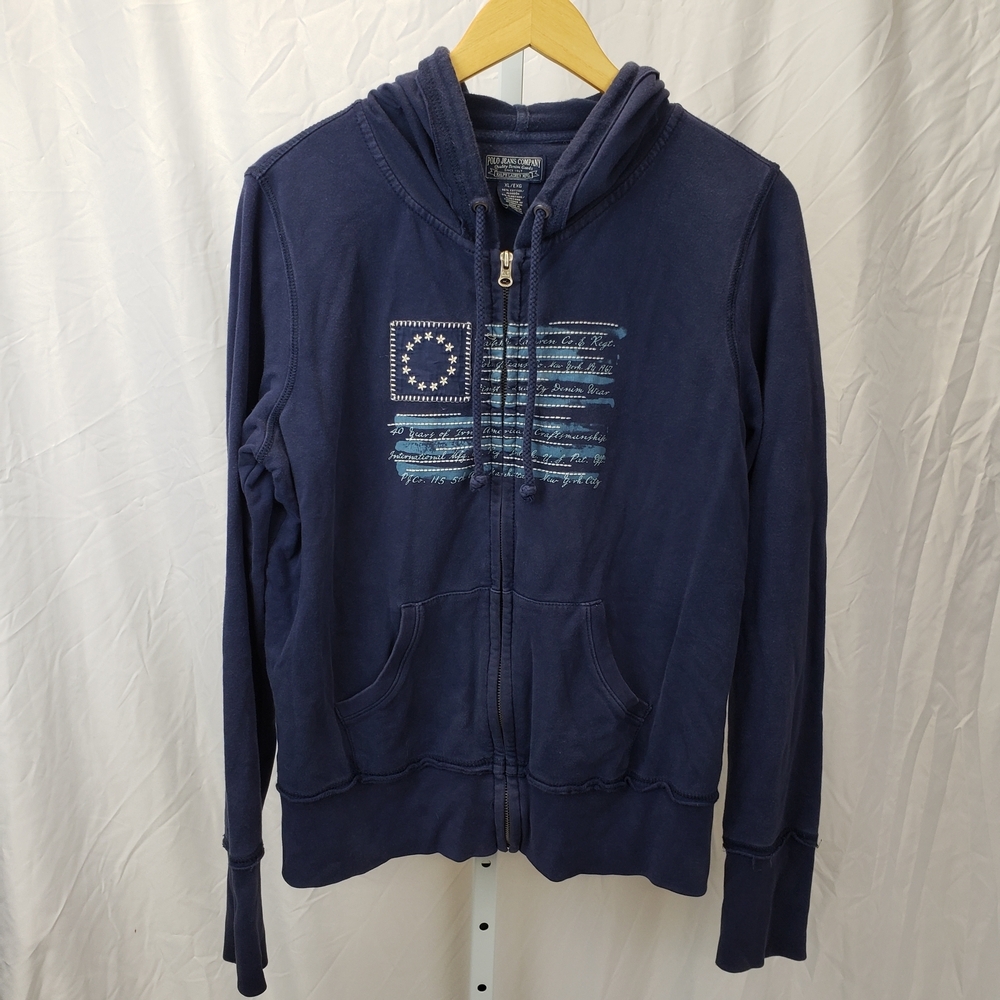 Polo Jeans Co by Ralph Lauren Navy Sweatshirt Embroidered Flag Preppy Classic